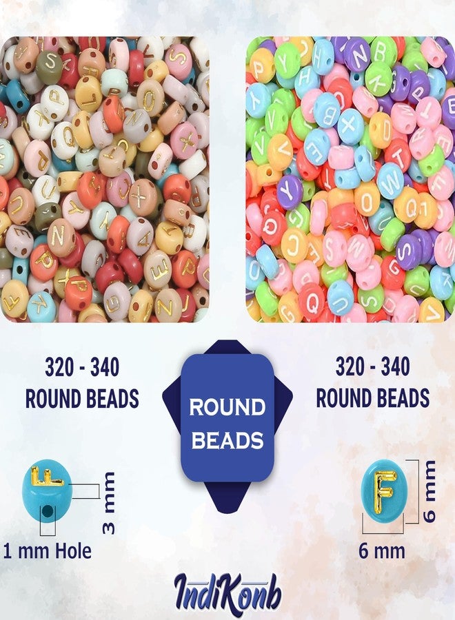 INDIKONB Alphabet Beads Matte Theme - 1200 Beads, Multicolor Round, Gold, Heart, Cube, Smiley | DIY Pastel Jewelry Making Supplies - Image 2